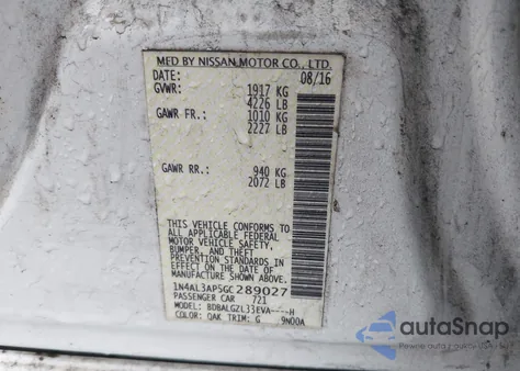 2016 Nissan Altima 2.5 S z USA, uszkodzony, nr VIN 1N4AL3AP5GC289027